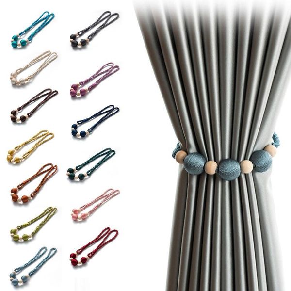 

punch wooden ball magnetic curtain tieback rope buckle holder binding strap other home decor