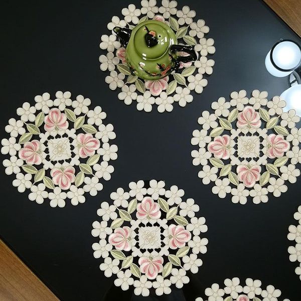 

mats & pads floral embroidery placemat round for dining coffee tea table home decoration cup dish kitchen 2021placemats