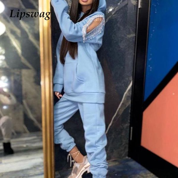 

women's two piece pants elegant solid pieces sets ladies outfits pullover blouse + jogging trousers sport suit casual slim women runni, White