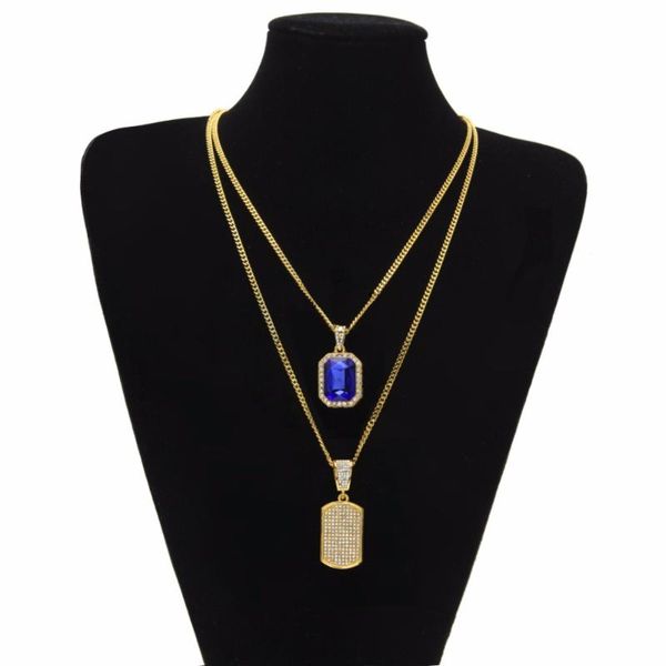 

pendant necklaces bling iced out hip hop dog tag set mens womens gold color zinc alloy big red stone cagm0053, Silver