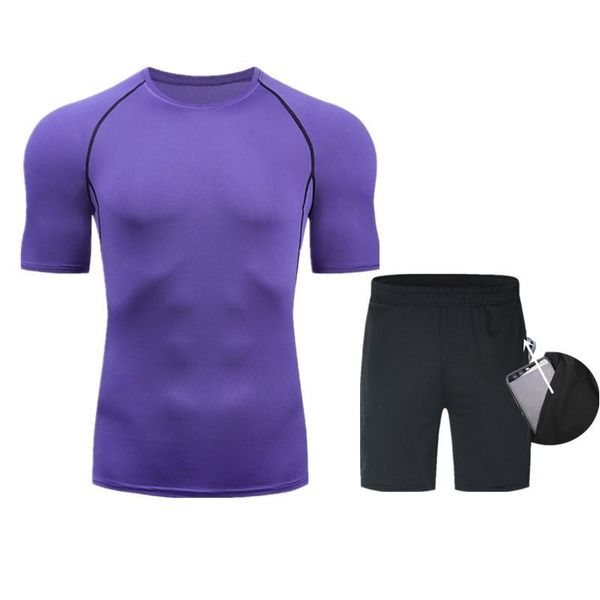 

men's tracksuits european and american summer sports suit gym fitness compression running jogging exercise 2-piece, Gray