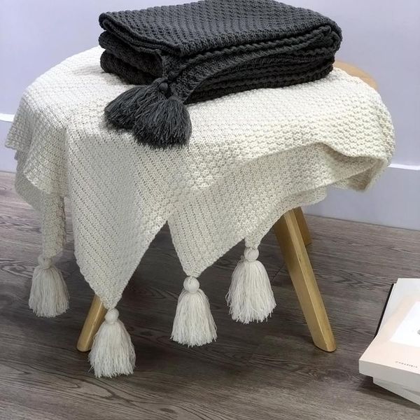 

nordic knitted blanket travel grey khaki sofa throw with tassels air condition blankets