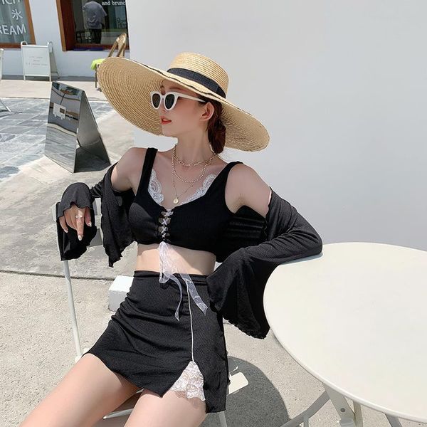 

one-piece suits swim suit women swimwear 2 piece plus size tankini korean push up bathing lace skirt cover swimsuit long sleeve cardigan 4 s