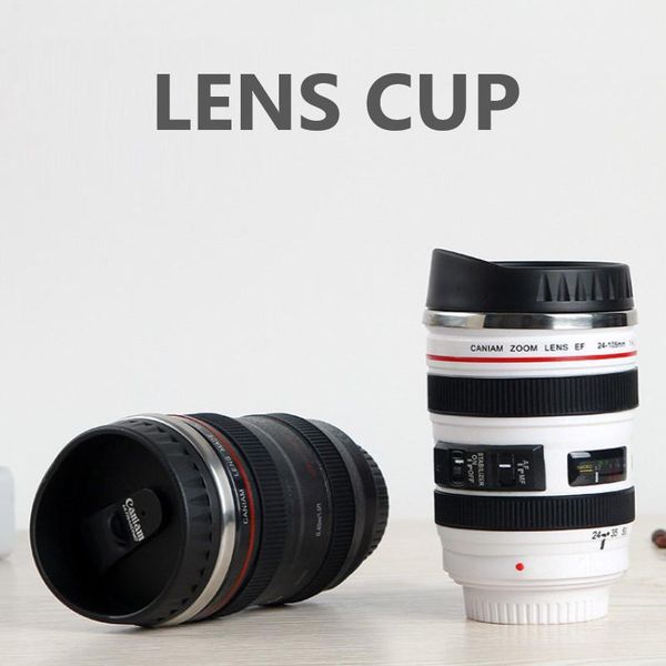 

mugs stainless steel camera ef24-105mm coffee lens mug white black creative gift cups canecas tazas vaso café