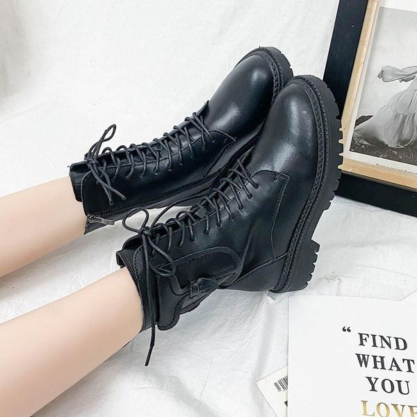 

boots cootelili women shoes for woman lace up and zip fashion round toe black 3cm heel basic botas mujer size 35-42