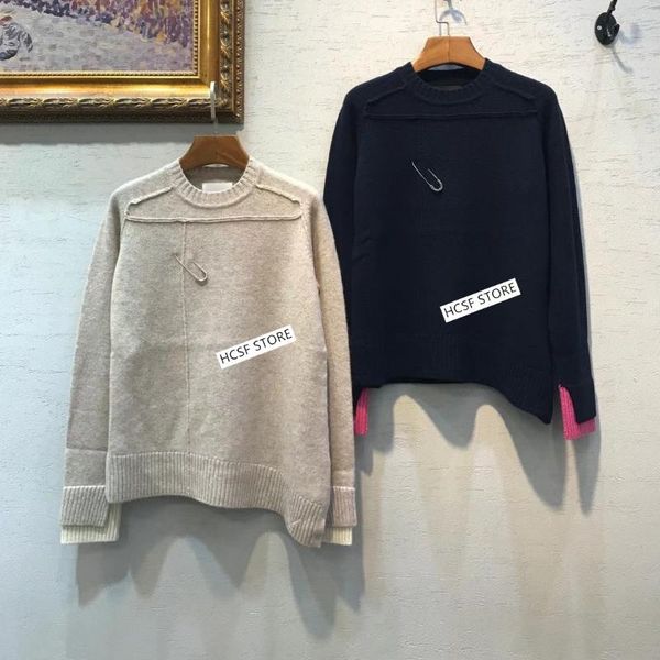 

women's sweaters women early autumn sweater 100% cashmere loose long sleeve casual o-neck knit pullover pin decoration, White;black