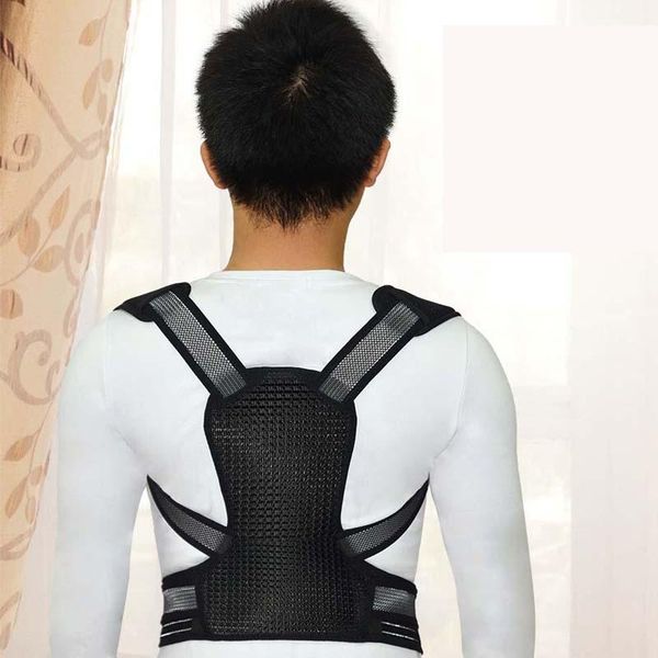 

posture back support corrector clavicle spine shoulder belt pain relief correction prevents slouching, Black;blue