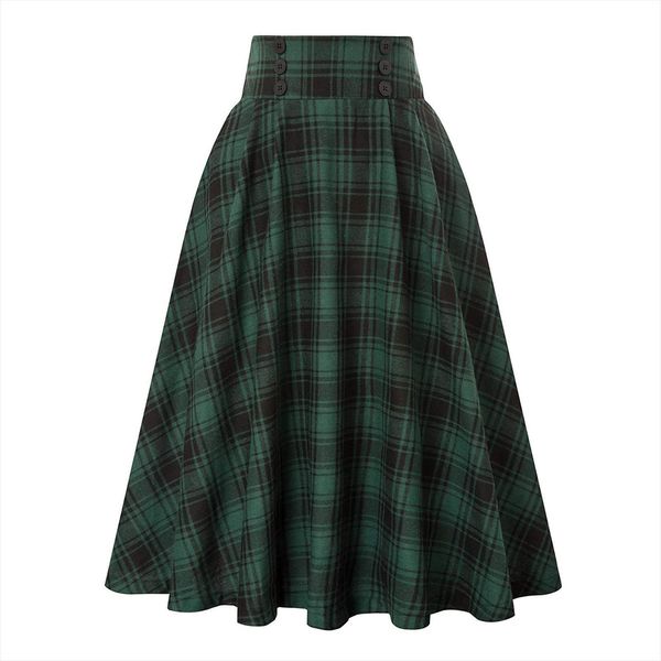 

high waist plaid pleated red womens skirt green solid korean style sweet girls school students slim all match long, Black