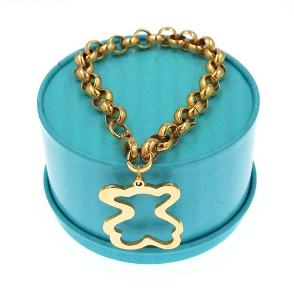 

charm bracelets stainless steel hollow bear link chain bracelet titanium gold color fashion jewelry for women, Golden;silver