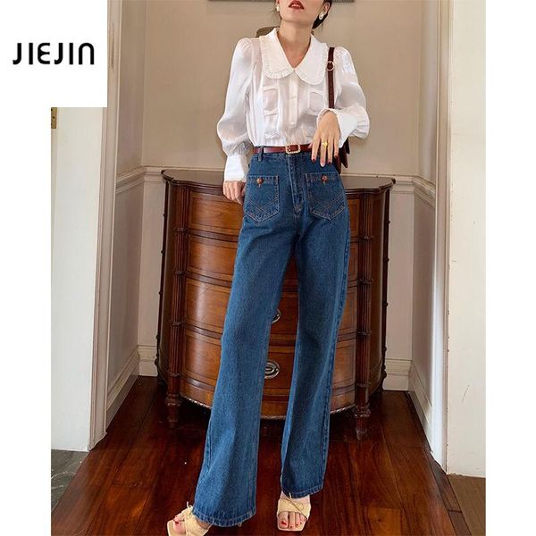 

women's jeans korea vintage straight women plus size spring autumn high waisted denim pants wide leg trousers streetwear full length, Blue