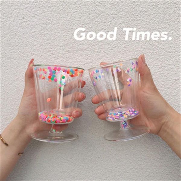

wine glasses girls love quicksand glass goblet double - layer drinking water heat resistant and environmental protection