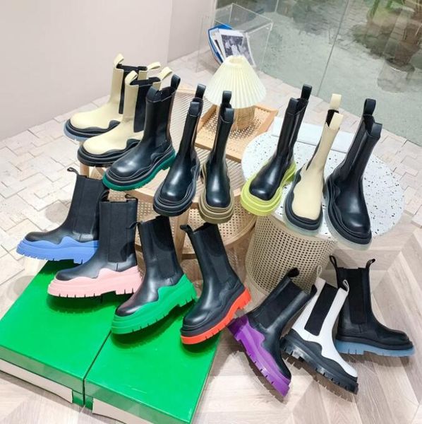 

designer chelsea boots leather womens martin ankle chaelsea boot fashion non-slip wave colored rubber outsole elastic shoes with boot, Black