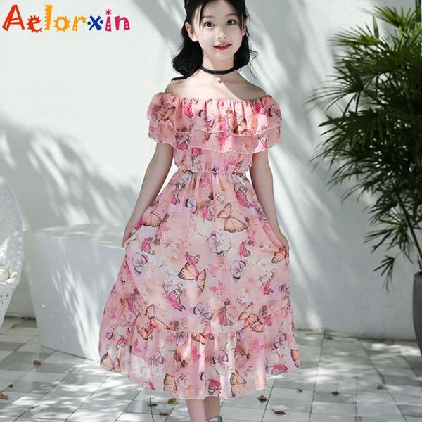 

girl's dresses summer floral chiffon beach girls princess dress vestidos for clothes kids, Red;yellow
