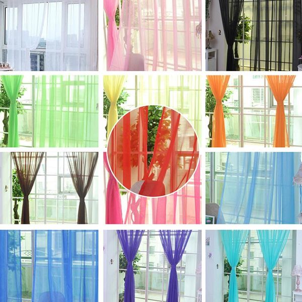 

curtain & drapes 1 pcs rod pocket rainbow pure color tulle for living room sheer voile wedding decor modern bedroom window
