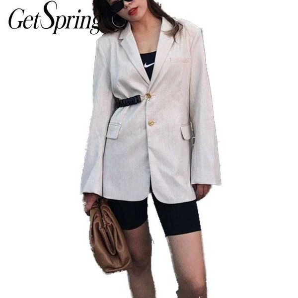 

getspring women blazer patchwork irregular s jackets white vintage all match coats fashion 210601, White;black