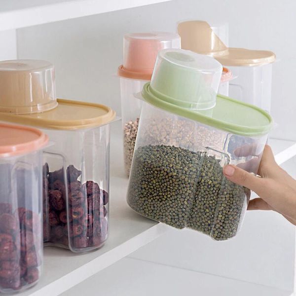 

storage bottles & jars 1.9l plastic box cereal dry container transparent leakproof bottle kitchen