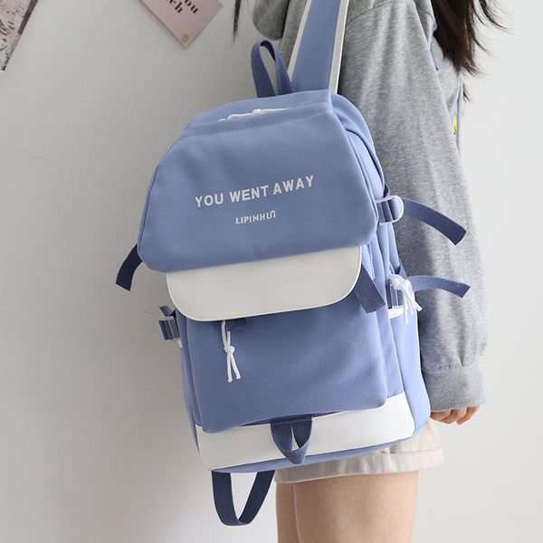 

japanese blue large-capacity backpack women 2021 fashion school backpacks for teens female waterproof bags panelled