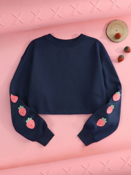 

x hyebuni drop shoulder strawberry print pullover u4ts#, White;black