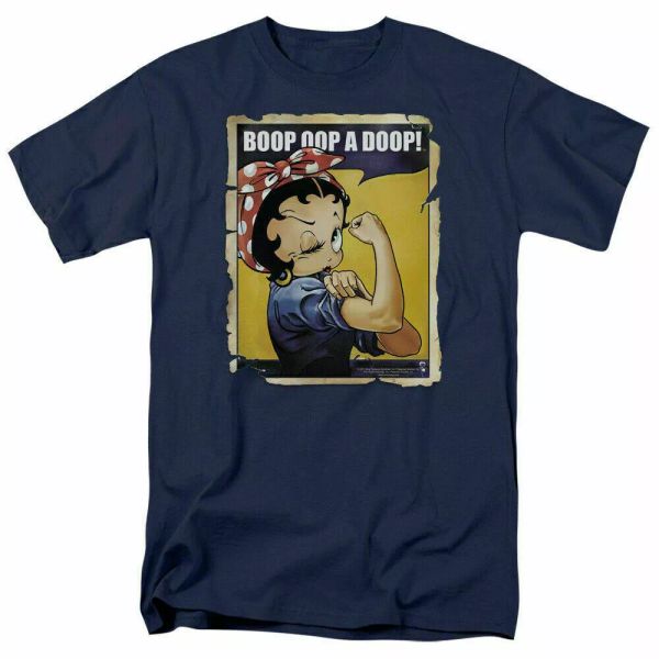 

betty boop power t shirt mens licensed cartoon merch rosie the riveter navy, White;black