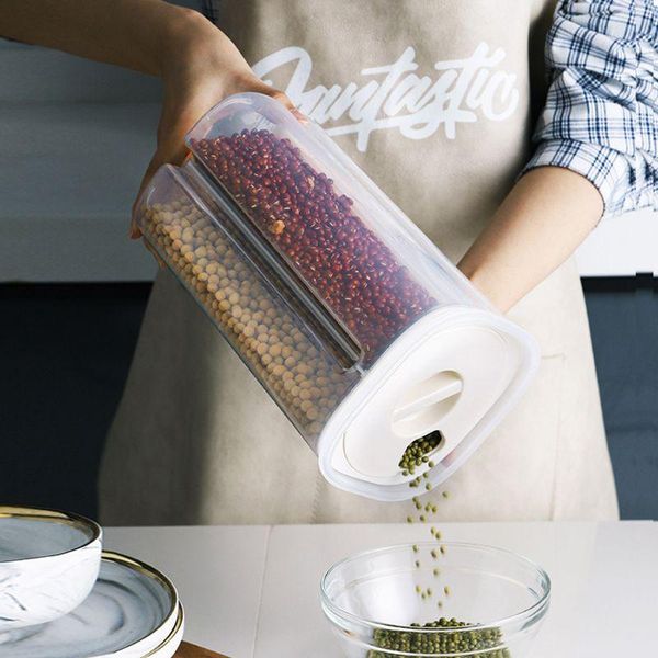 

storage bottles & jars 2/4 grids plastic kitchen cereal dispenser sealed flour grain rice box dry food container jar household