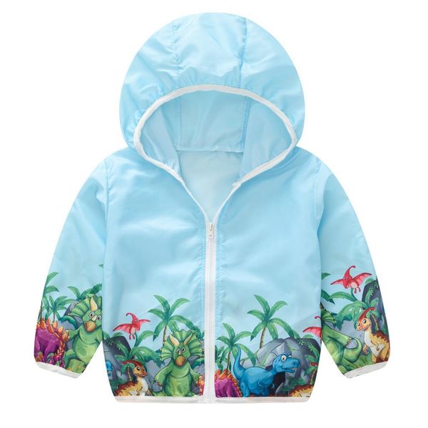 

summer sun protection clothing for boys girls summer flowers dinosaur printing hooded skin clothing air-conditioned shirt, Blue
