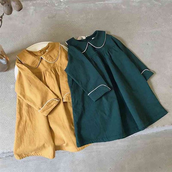 

girls long sleeve princess dress spring autumn solid color bow koreand design loose toddler clothes for 1-6y 210528, Red;yellow