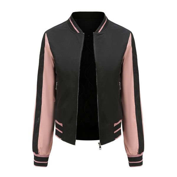 

women's jackets women srping fashion cotton padded outwear long sleeve patchwork baseball jacket zipper 2021 autumn casual coat, Black;brown