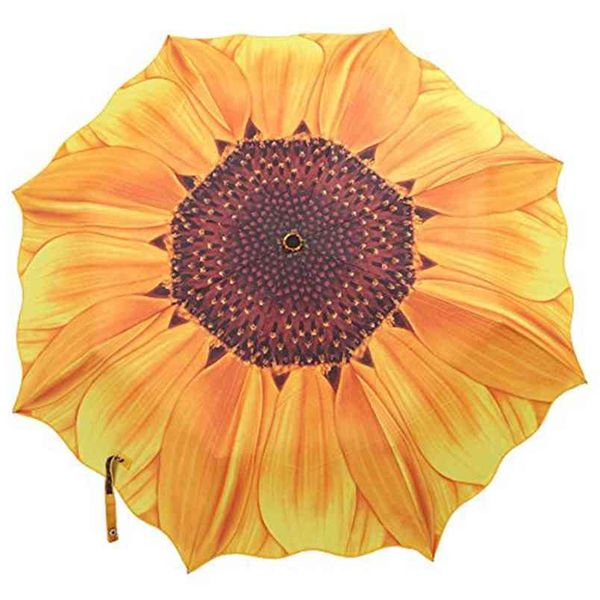 3D-Sonnenblumen-Druck, drei faltbarer Regenschirm, Regen-Frauen-Pongee, sonnig und regnerisch, Anti-UV-Schutz, fühlt sich angenehm an 210721