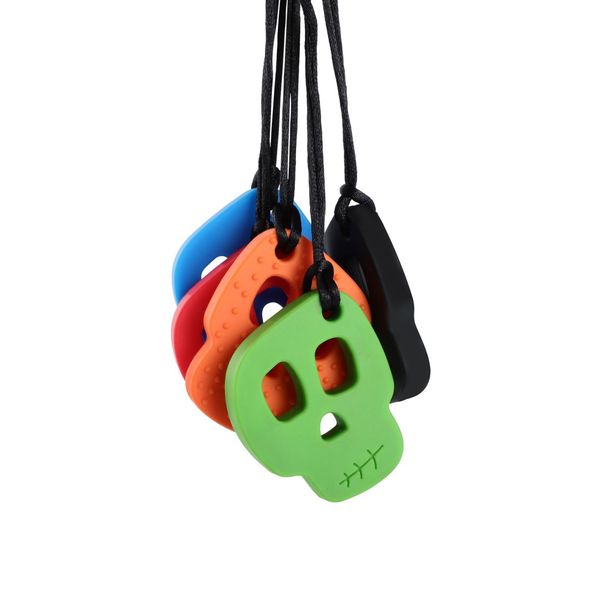 

dhl skull designer chewing necklace teethers sensory baby boys girls kids chew toys pendant silicone teether for autism