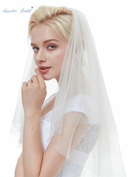 

bridal veils sapphire 2021 velo de novia voile mariage elbow length tulle veil white ivory 2 tiers short wedding with comb, Black