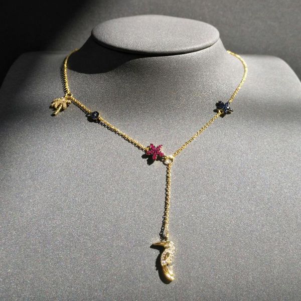 

chains gold color flowers and birds cubic zirconia choker necklace long tassel women necklaces european female fashion jewelry zk30, Silver