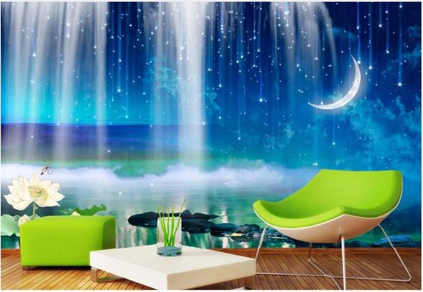 

wallpapers custom po 3d murals fantasy idyllic waterfall night sky sofa bedroom mural background wall papers