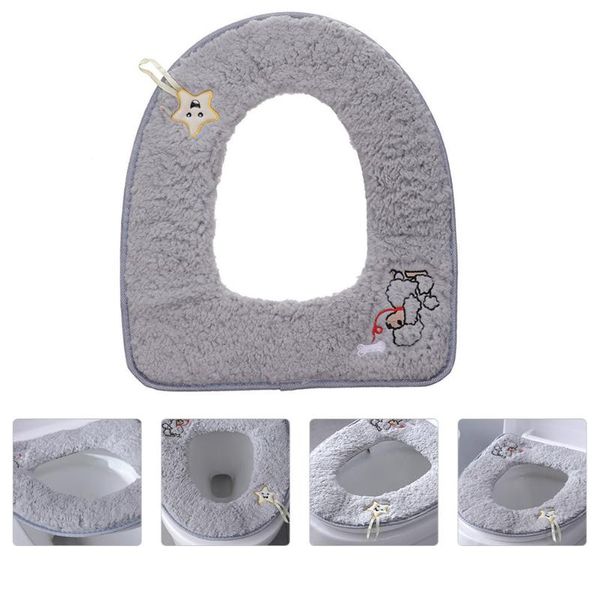 

carpets 1pc cartoon warm toilet seat with handle sticky button cushion(grey)