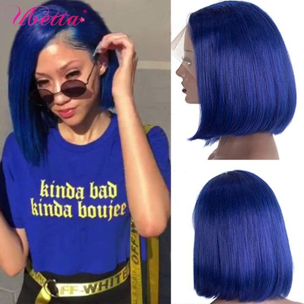 

lace wigs blue bob short front human hair brazilian straight tyle part wig colored frontal, Black;brown