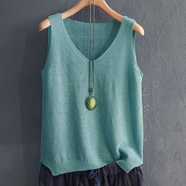 

fashion woman blouses 2021 v-neck blouse women summer sleeveless knitted shirt womens and c855 women's & shirts, White