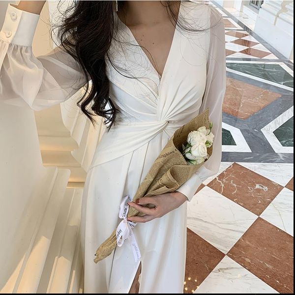 

summer v neck long sleeve womens dresses fashion twist slim party evening vestidos elegant white ladies dress, Black;gray