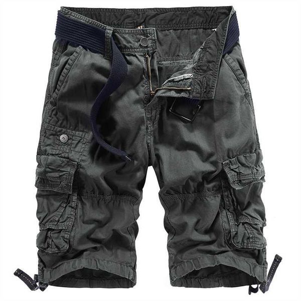 

brand cargo shorts men multi pockets beach military style casual combat clothing solid color cotton army trousers 08 210714, White;black