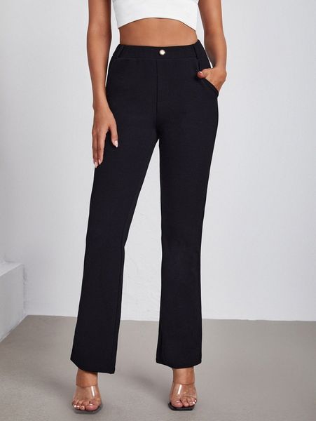 

high waist single button boot-cut leg pants e7wi#, Black;white