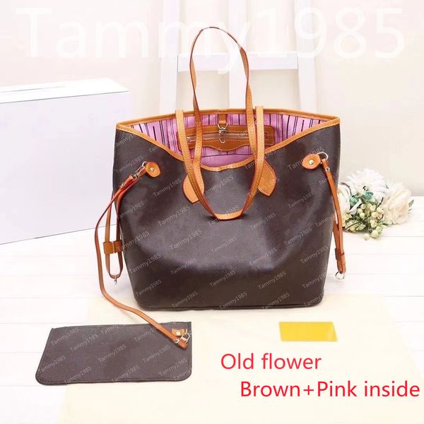

pink inside fashion bags womens 2pcs/set brown flower grid shoulder handbags composite bag clutch crossbody tote messenger purse