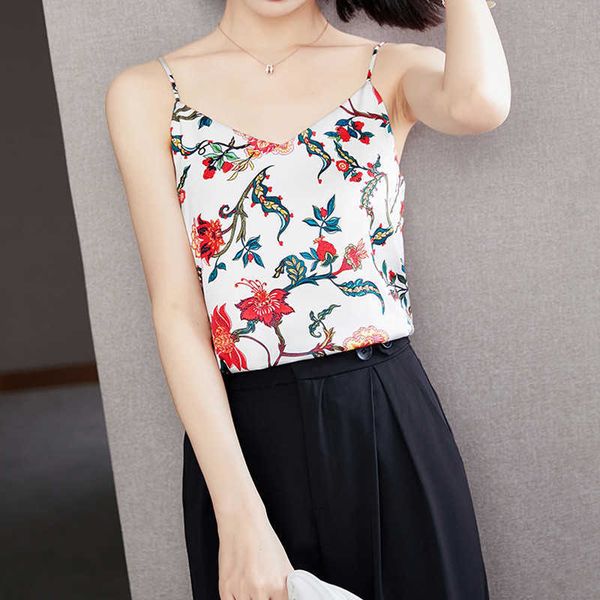 

women summer tank crop vest printing floral woman off shoulder sleeveless basic clothing 210604, White