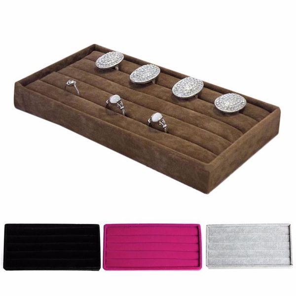 

jewelry pouches, bags 1pcs velvet ring earring display organizer box tray holder storage showcase 4colors, Pink;blue