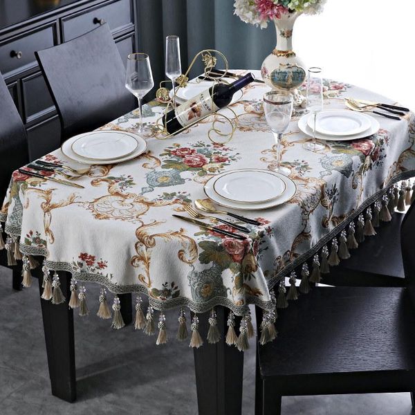 

european retro tassel tablecloth oval for party event dining table cover chenille jacquard flower home decoration living room cloth