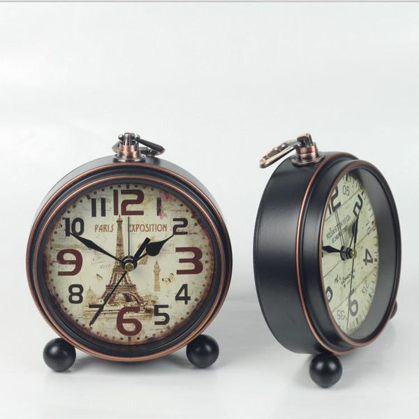 

wrought iron clock creative alarm bronze edge black silent table desk & clocks
