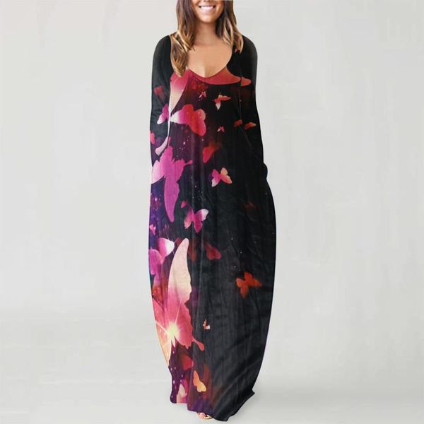 

casual dresses vintage women's loose autumn dress o-neck boho floral print sleeveless elegant ladies holiday beach sundress #t2g, Black;gray