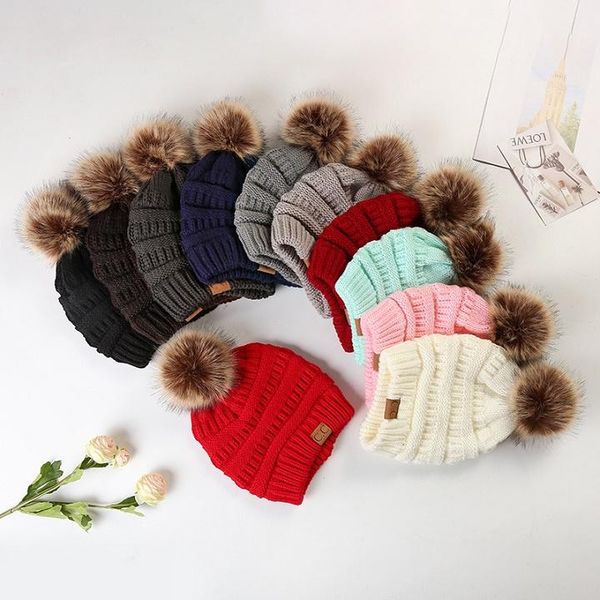 Presente de ano novo 10 designs CC adulto chapéu quente de inverno feminino cabo elástico macio gorro de malha pompom menina esqui Natal