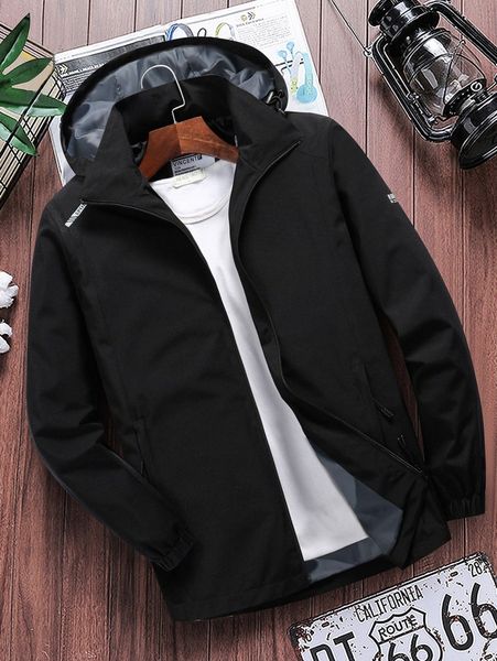 

men letter graphic zipper hooded jacket without tee 09jx#, Black;brown