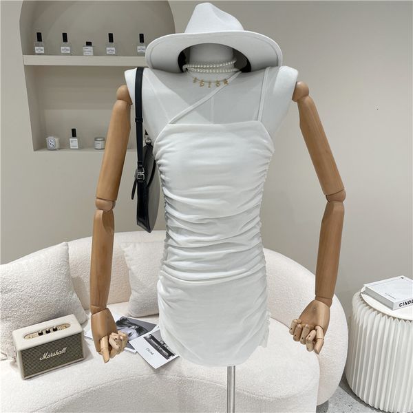 

spring summer 2021 fashion design niche girl slant slings shoulder simple folds show fine dress, Black;gray