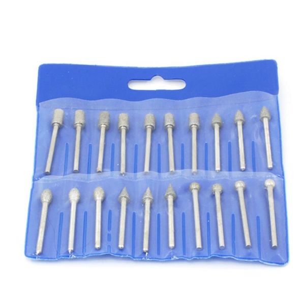 

professional drill bits 20pcs 3mm diamond grinding head emery fine sand needle stone carving polishing peeling tool set