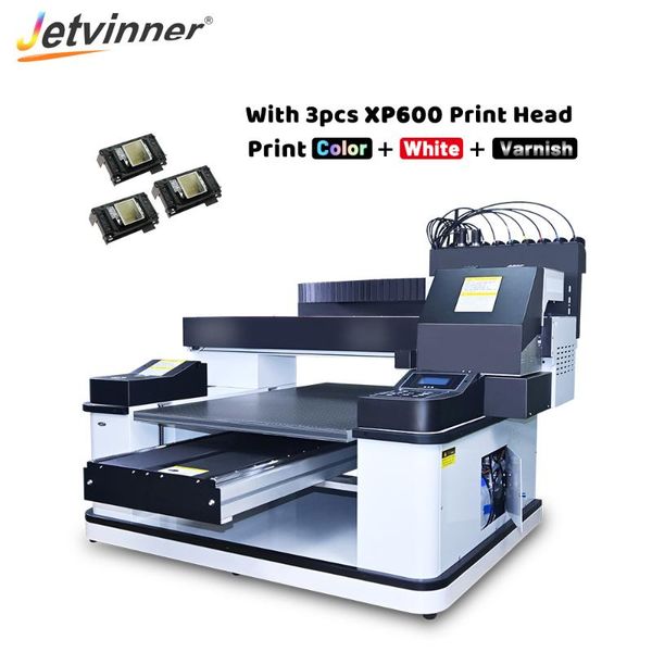 

jetvinner automatic 60*90 cm uv printer a1 flatbed with 3pcs xp600 print head for phone case cylinder acrylic glass wood printers