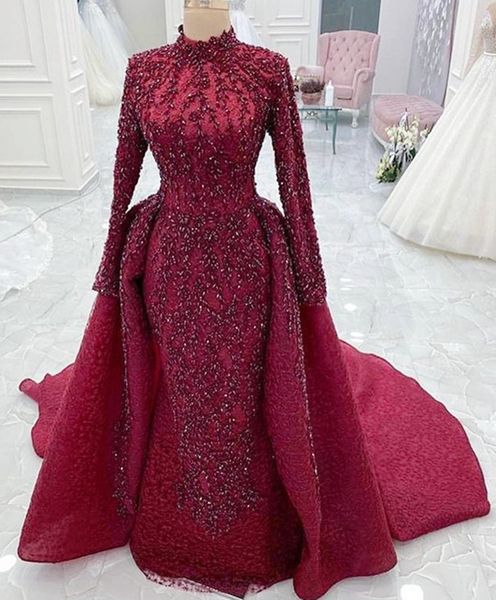 

2021 plus size arabic aso ebi muslim burgundy luxurious prom dresses lace beaded mermaid evening formal party second reception gowns dress z, Black